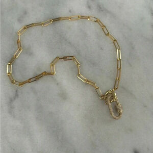 Gold Crystal Carabiner Clasp Clip Pendant Chain Link Necklace 

Brand New